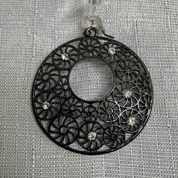 Black Metal with CZ Earrings - Picture 1 of 3